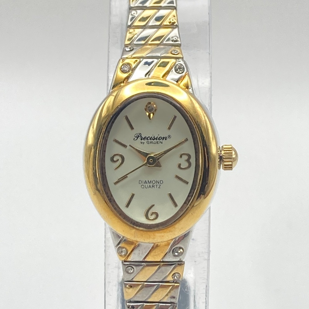 Gruen Precision Womens Watch 18mm Gold Silver Tone Stretch Band New Battery NOS